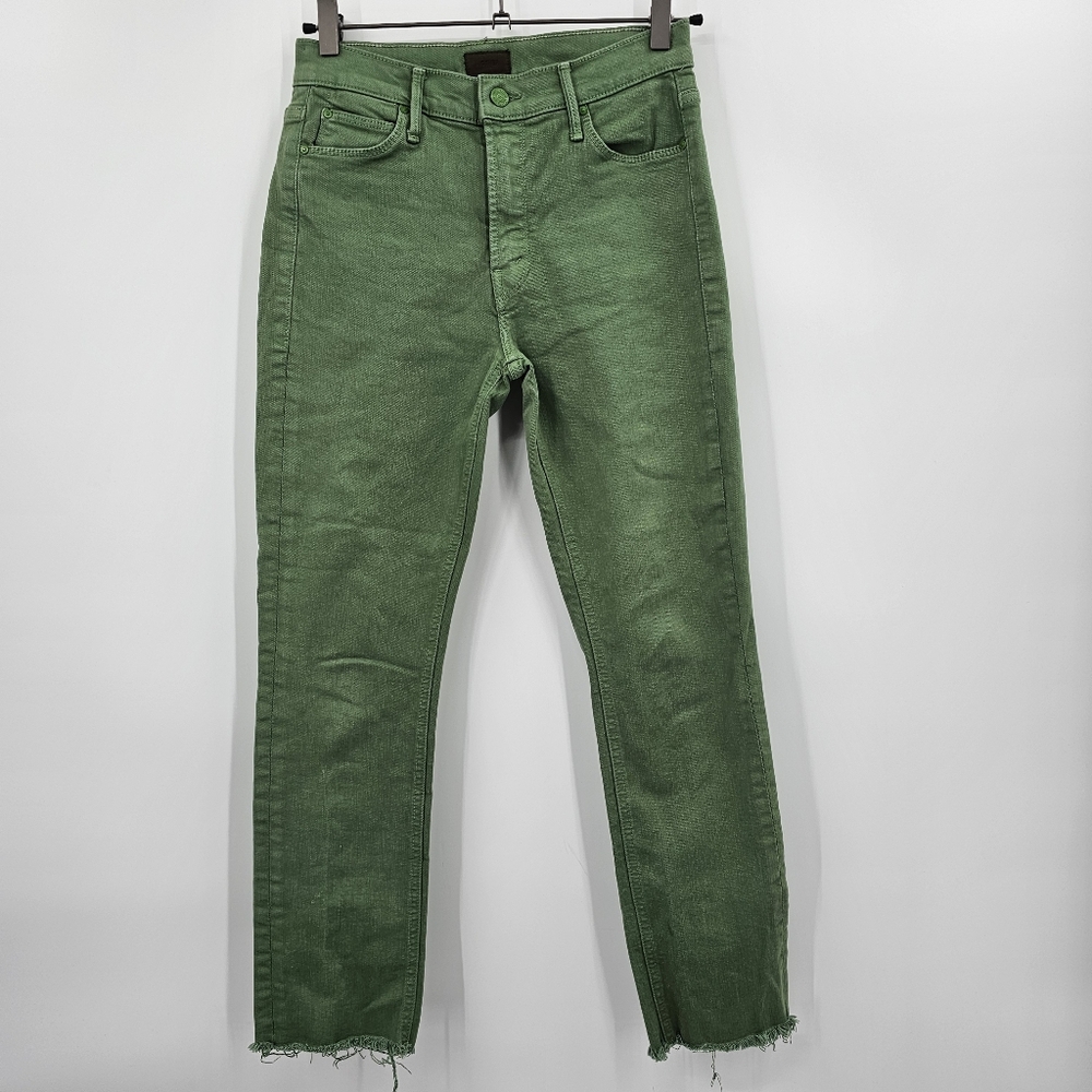 MOTHER Green Cropped Ankle Jeans with Frayed Hem - Picture 2 of 7